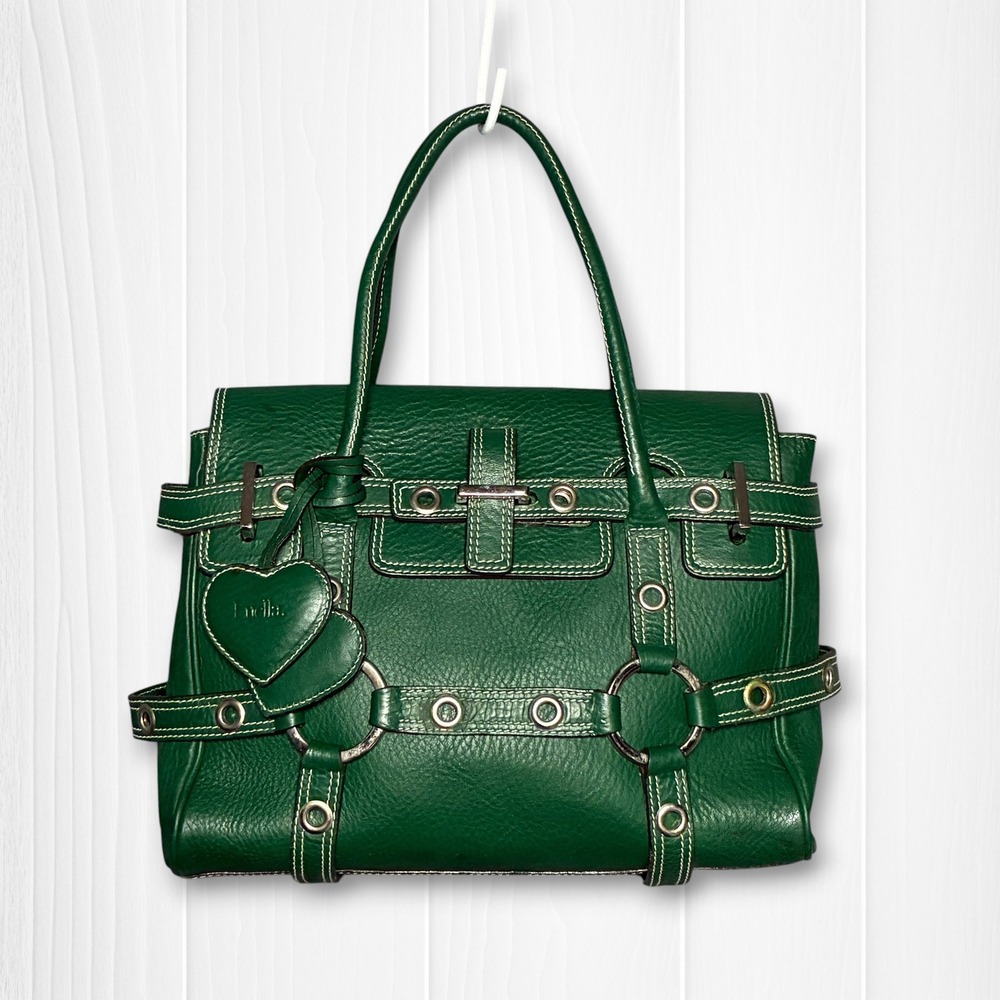 Luella Leather Bartley Giselle Grommet Satchel‎ Hand Bag Green
